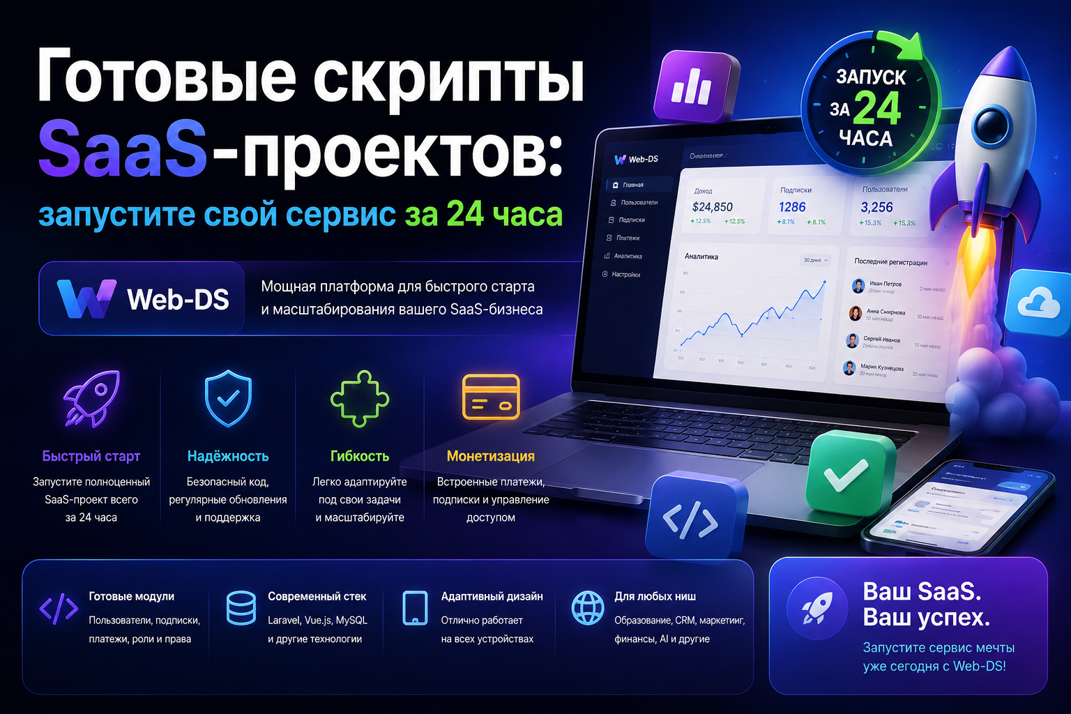 Готовые скрипты SaaS-проектов: запустите свой сервис за 24 часа с Web-DS